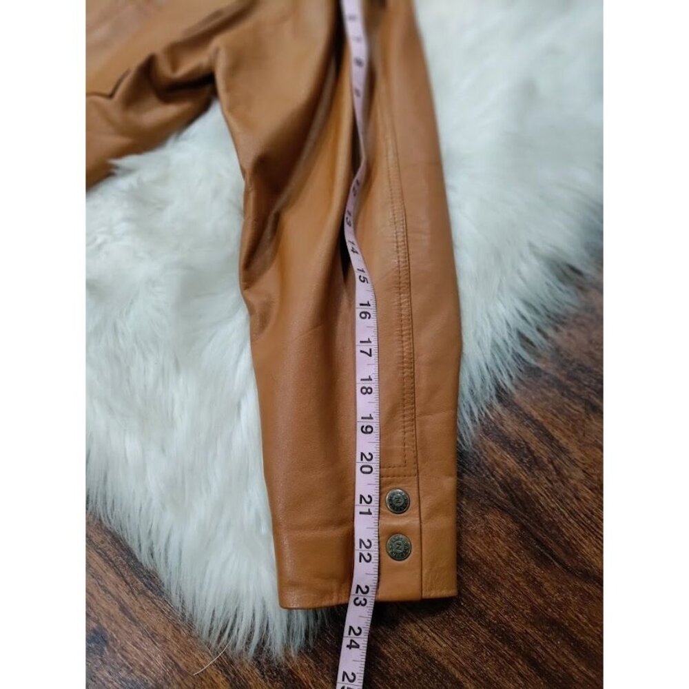 Santa Caterina Leather Long Sleeve Shawl Cropped Biker Jacket Tan Women's Size M - Picture 10 of 11